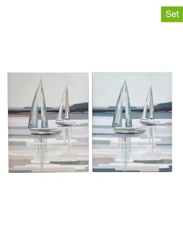 SiL Interiors 2-delige set: kunstdrukken "Abstract Boats" grijs/blauw - (L)50 x (B)40 cm