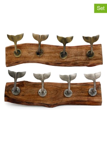 SiL Interiors 2-delige set: kapstokken "Whale" goudkleurig/zilverkleurig - (B)55 x (H)11 cm