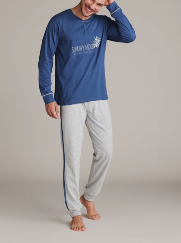 COTONELLA Pyjama in Blau/ Grau