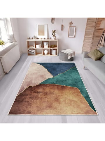 CARPET DIEM Laagpolig tapijt lichtbruin/blauw/groen