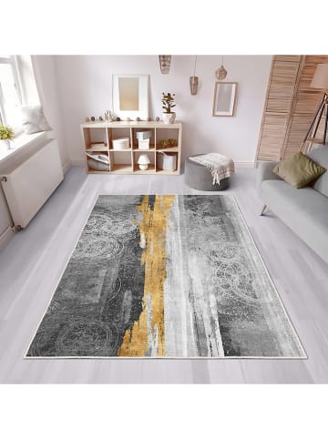 CARPET DIEM Kurzflor-Teppich in Grau/ Schwarz/ Gold
