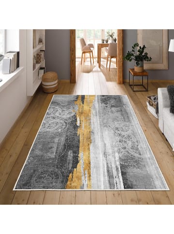 CARPET DIEM Kurzflor-Teppich in Grau/ Schwarz/ Gold