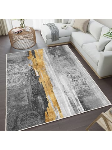 CARPET DIEM Kurzflor-Teppich in Grau/ Schwarz/ Gold
