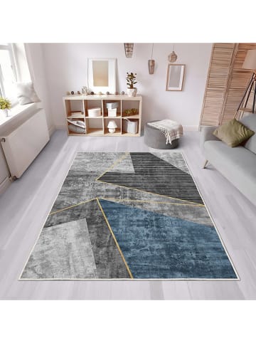 CARPET DIEM Kurzflor-Teppich in Grau/ Blau/ Gold
