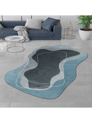 CARPET DIEM Kurzflor-Teppich in Hellblau/ Grau
