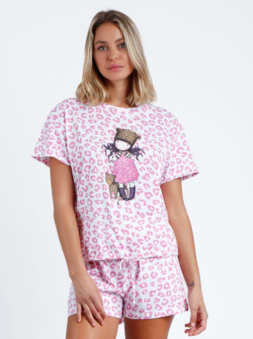 admas Pyjama in Rosa/ Weiß