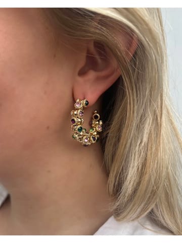 Otazu Vergulde halfcreolen met Swarovski kristallen