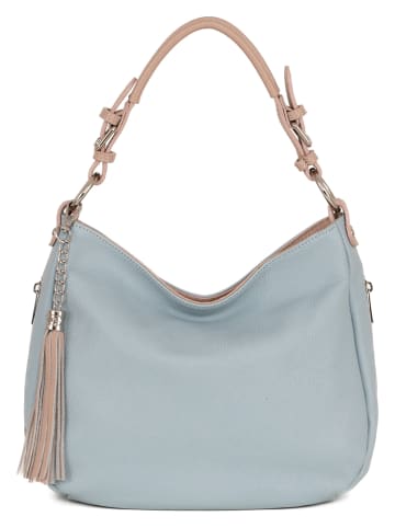 Lia Biassoni Leder-Schultertasche in Hellblau - (B)36 x (H)26 x (T)10 cm