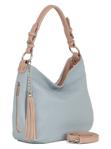 Lia Biassoni Leder-Schultertasche in Hellblau - (B)36 x (H)26 x (T)10 cm