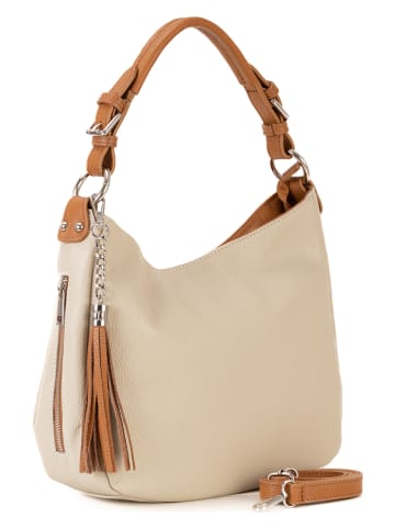 Lia Biassoni Leder-Schultertasche in Beige - (B)36 x (H)26 x (T)10 cm