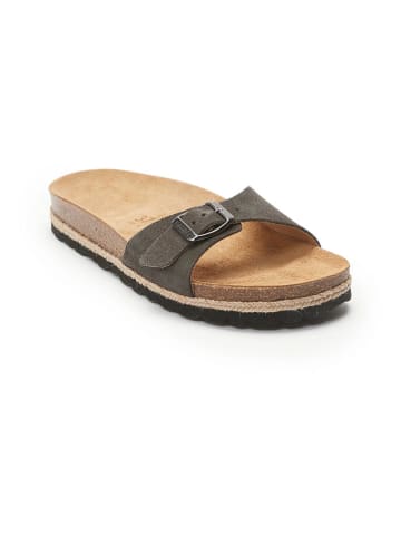 Mandel Leren slippers grijs