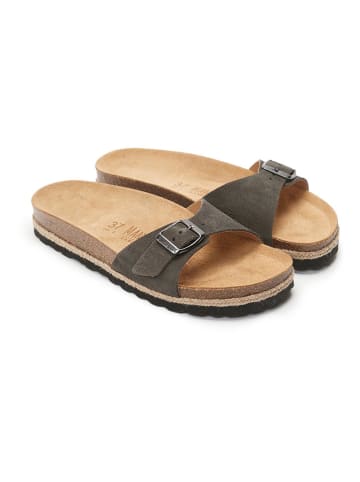 Mandel Leren slippers grijs