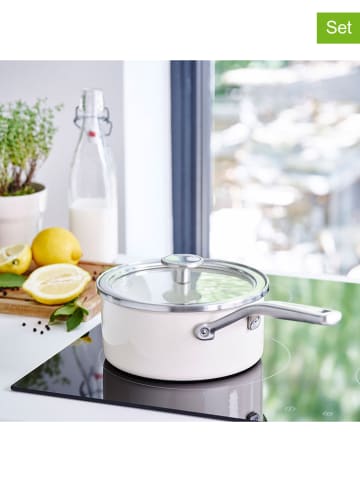 KitchenAid 2tlg. Set: Stielkasserolle "Core Enamel" in Creme - Ø 20 cm
