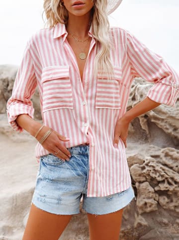 Milan Kiss Bluse in Weiß/ Rosa