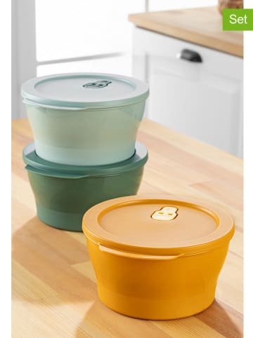 Violeta Home 3-delige set: voorraadcontainers oranje/groen/lichtblauw - (H)10 cm