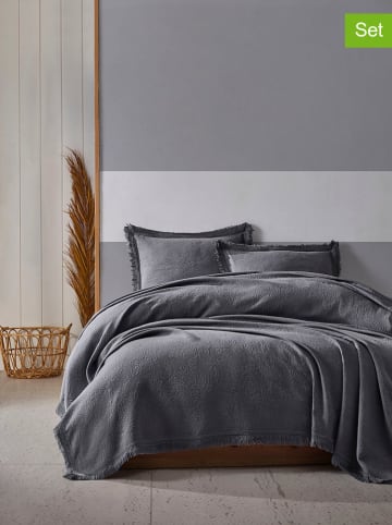 Colourful Cotton 3-delige bedspreiset "Grace" antraciet