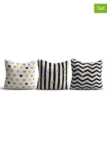 ABERTO DESIGN 3er-Set: Kissenhüllen in Schwarz/ Weiß/ Gold