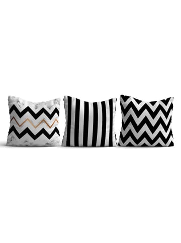 ABERTO DESIGN 3er-Set: Kissenhüllen in Schwarz/ Weiß