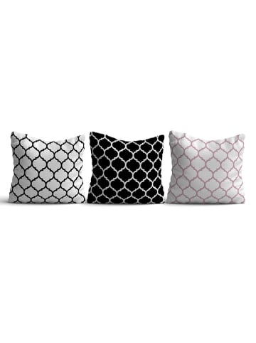 ABERTO DESIGN 3er-Set: Kissen in Schwarz/ Weiß/ Rosa - (L)43 x (B)43 cm