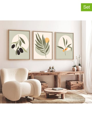 ABERTO DESIGN 3er-Set: Gerahmte Holzkunstdrucke
