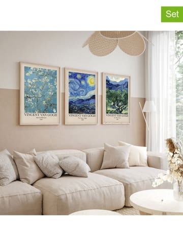 ABERTO DESIGN 3er-Set: Gerahmte Holzkunstdrucke