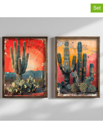 ABERTO DESIGN 2-delige set: ingelijste kunstdrukken op hout - (L)70 x (B)50 cm