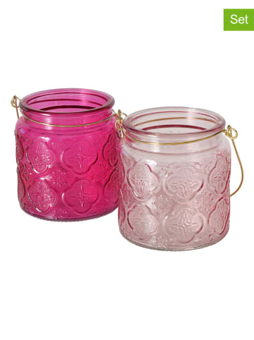 Boltze 2-delige set: windlichten "Aloha" roze/lichtroze - (H)11 cm