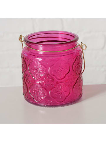 Boltze 2-delige set: windlichten "Aloha" roze/lichtroze - (H)11 cm