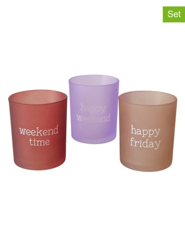 Boltze 3-delige set: windlichten "Weekend" rood/paars/lichtbruin - (H)9 cm