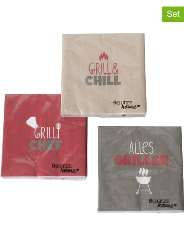 Boltze 3er-Set: Servietten "Grillzeit in Rot/ Beige/ Grau - 3x 20 Stück