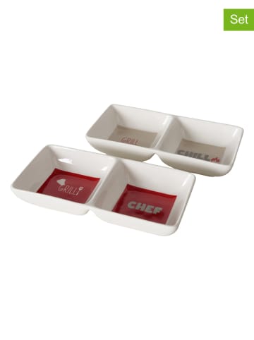 Boltze 2er-Set: Servierschalen "Grillzeit" in Rot/ Weiß/ Grau - (B)14 x (H)7 x (T)3 cm