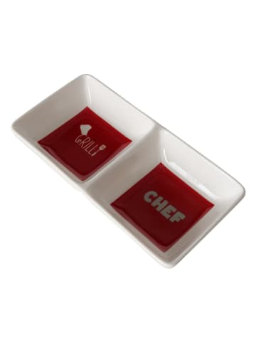 Boltze 2-delige set: serveerschalen "Grillzeit" rood/wit/grijs - (B)14 x (H)7 x (D)3 cm