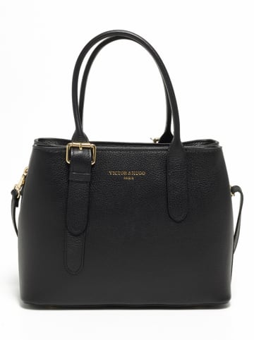 Victor & Hugo Paris Leder-Schultertasche "Tuileries" in Schwarz - (B)31 x (H)23 x (T)11 cm