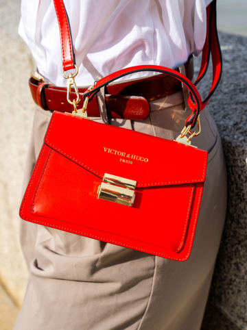 Victor & Hugo Paris Leder-Henkeltasche "Leah" in Rot - (B)18,5 x (H)12,5 x (T)6 cm