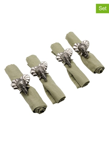 Kare 4-delige set: servetringen "Happy Elephants" zilverkleurig - (B)3 x (H)3 cm