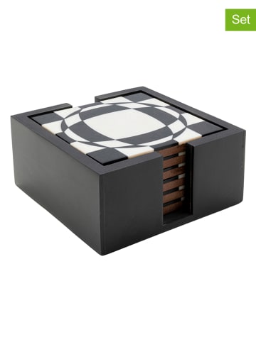 Kare 7-delige onderzetterset "Miracle" zwart/wit - (B)12 x (H)6 x (D)12 cm