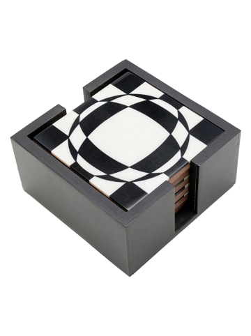 Kare 7-delige onderzetterset "Miracle" zwart/wit - (B)12 x (H)6 x (D)12 cm