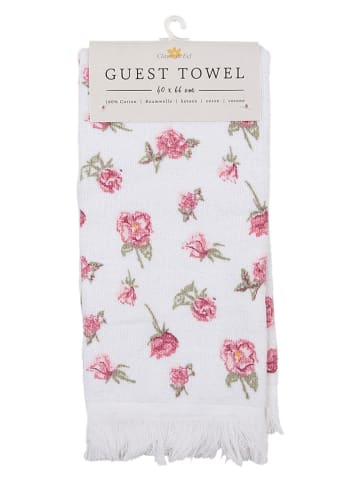 Clayre & Eef Ręczniki (2 szt.) w kolorze biało-jasnoróżowym dla gości - 66 x 40 cm