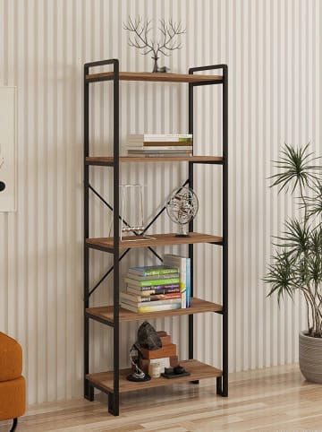 Evila Bücherregal "Abel" in Schwarz/ Hellbraun - (B)60 x (H)156 x (T)30 cm