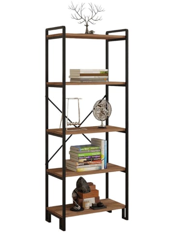 Evila Bücherregal "Abel" in Schwarz/ Hellbraun - (B)60 x (H)156 x (T)30 cm