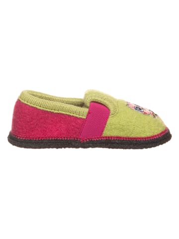 kitz-pichler Wolvilten pantoffels "Bobby Küken" roze/groen