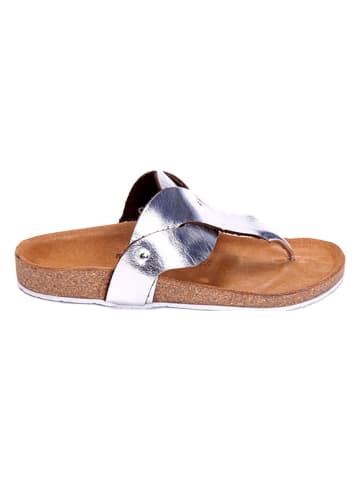 Comfortfusse Leren teenslippers zilverkleurig