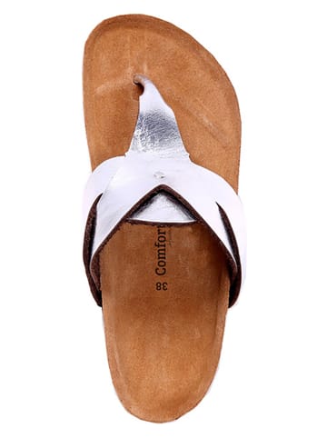 Comfortfusse Leren teenslippers zilverkleurig