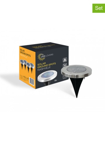 Lifa Living 4er-Set: Solar-Bodenspots "Nashville" in Silber - (H)13,5 x Ø 11,6 cm