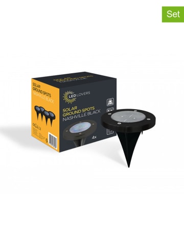Lifa Living 4er-Set: Solar-Bodenspots "Nashville" in Schwarz - (H)13,5 x Ø 11,6 cm