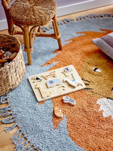 Bloomingville mini Teppich "Leroy" in Blau/ Orange - Ø 130 cm