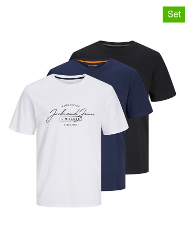 Jack & Jones 3er-Set: Shirts in Weiß/ Dunkelblau/ Schwarz