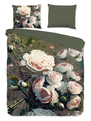 Pure Komplet pościeli "White Roses" w kolorze oliwkowo-jasnoróżowym z mikrofibry