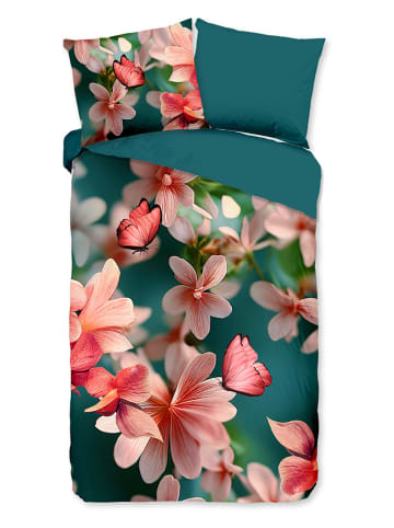 Pure Microvezel beddengoedset "Yeya" petrol/lichtroze