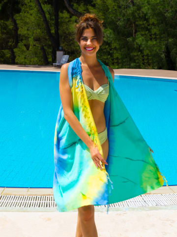 Towel to Go Strandtuch in Grün/ Blau/ Gold - (L)180 x (B)100 cm